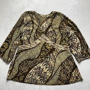 Quizz Woman Bazaar Blouse Women’s Plus Sz 22 Sequin 3/4 Sleeve Art To Wear Vneck